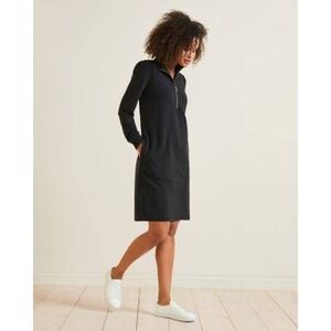 Garnet Hill Quarter Zip French Terry Dress Black Sz Small